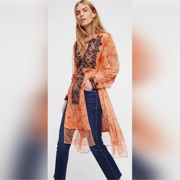 Free People Tops - Free People Market Place Embroidered Bohemian Maxi Tunic Blouse
